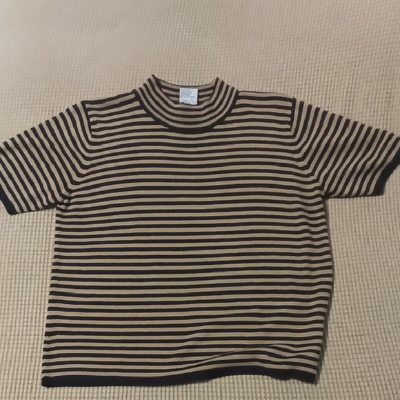 Sag Harbor Tops - Sag Harbor Black and Tan Striped Blouse